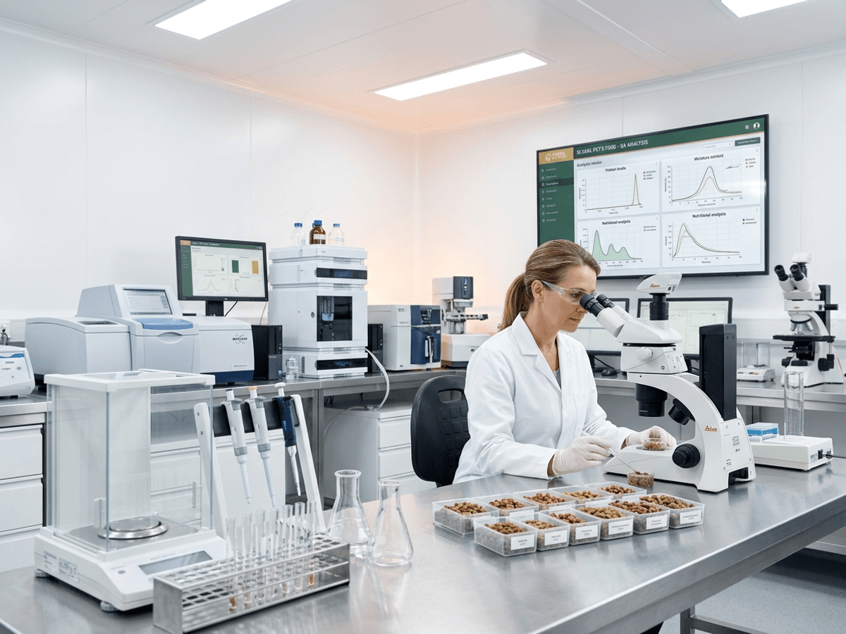 Quality control laboratory with scientist analyzing samples