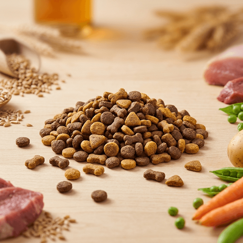 Premium dry pet food kibble
