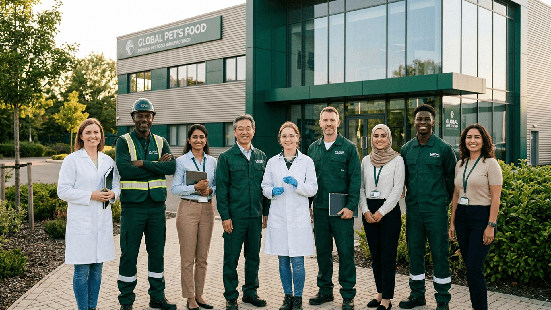 Professional team at Global Pet's Food manufacturing facility